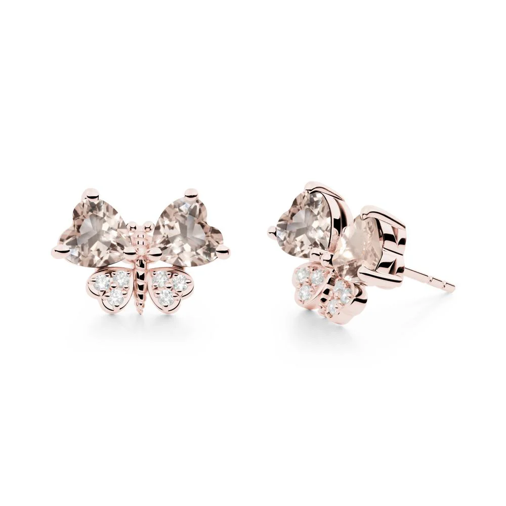 Morganite Heart Shaped Wings Butterfly Stud Earrings - Image 3