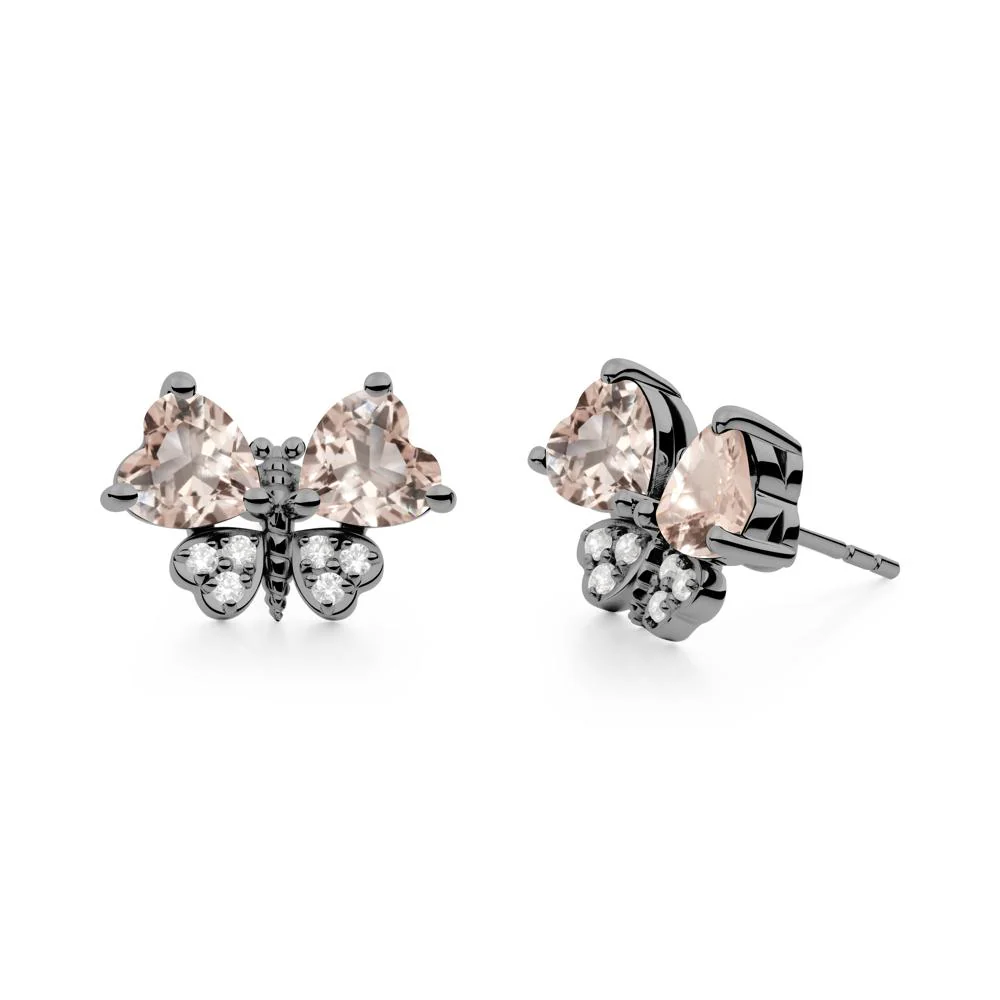 Morganite Heart Shaped Wings Butterfly Stud Earrings - Image 4