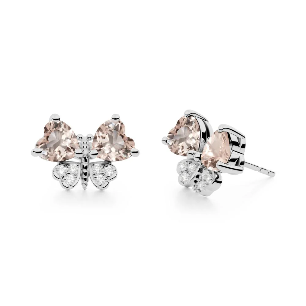 Morganite Heart Shaped Wings Butterfly Stud Earrings - Image 5