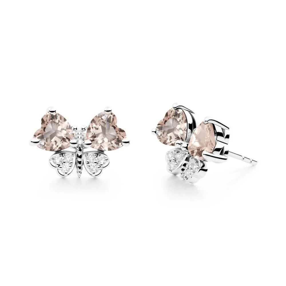 Morganite Heart Shaped Wings Butterfly Stud Earrings - Image 9