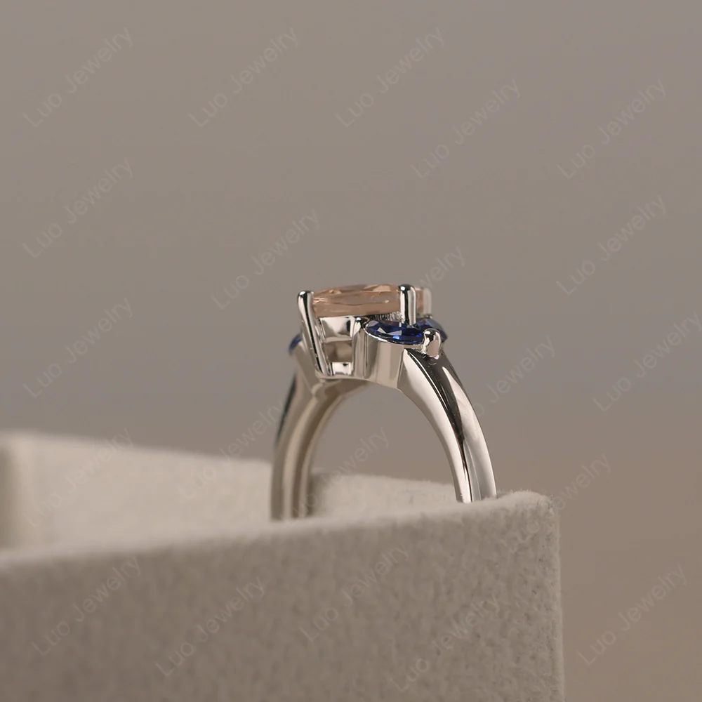 Morganite Kite Set Cushion Engagement Ring - Image 4