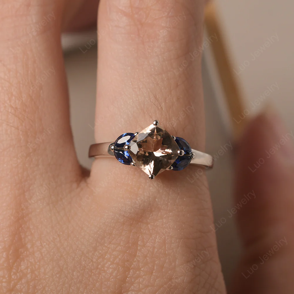 Morganite Kite Set Cushion Engagement Ring - Image 5