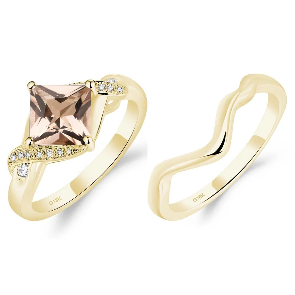 Morganite Kite Set Princess Cut Ring - Image 11