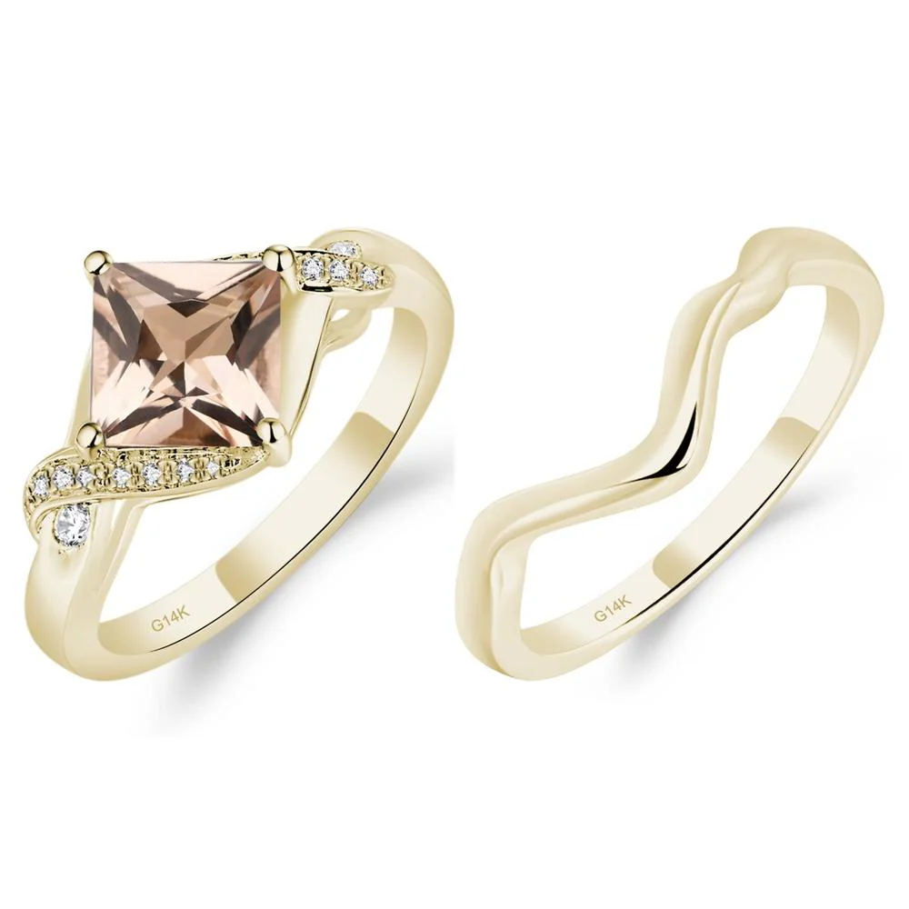 Morganite Kite Set Princess Cut Ring - Image 13