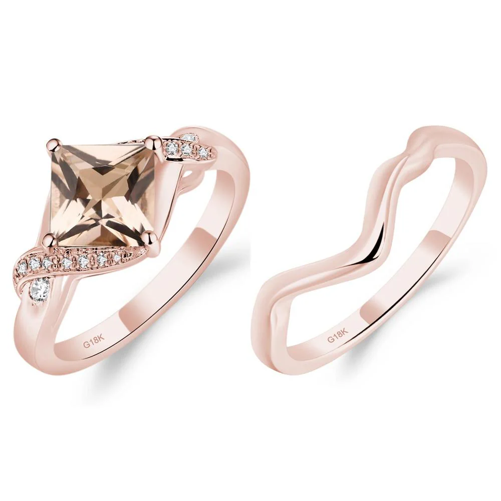 Morganite Kite Set Princess Cut Ring - Image 17