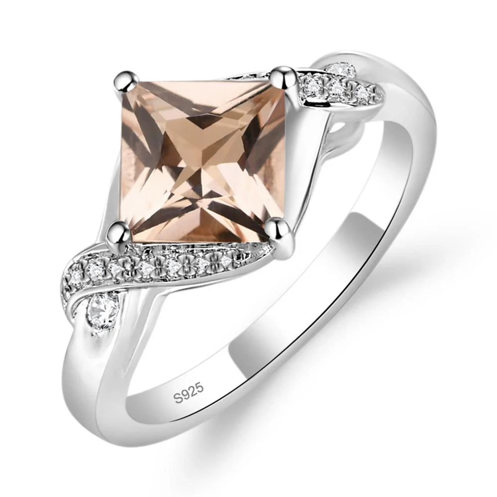 Morganite Kite Set Princess Cut Ring - Image 8