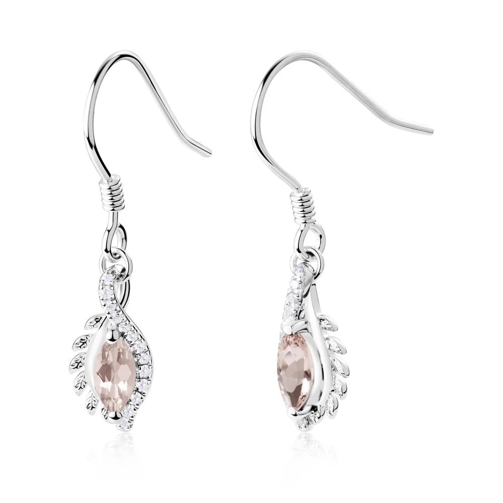 Morganite Leaf Vine Fish Hook Earrings - Image 8