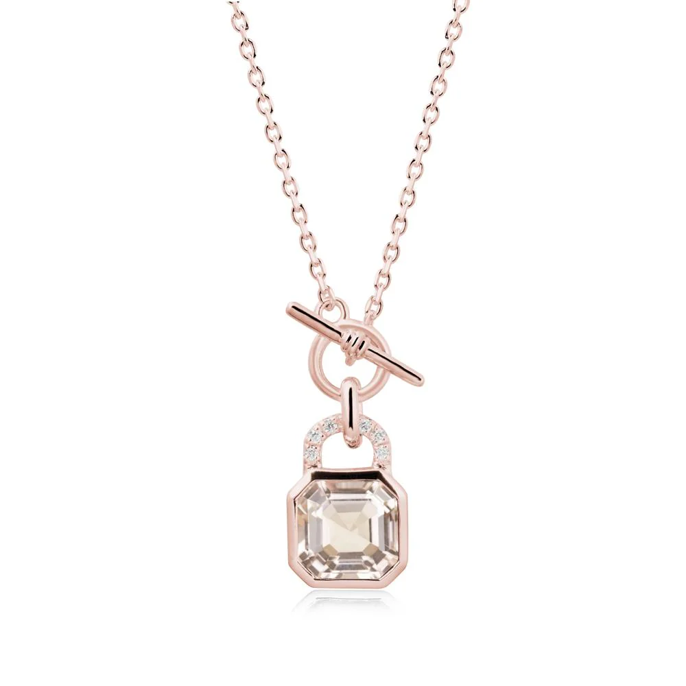 Morganite Lock Pendant Necklace with Openable Toggle - Image 4