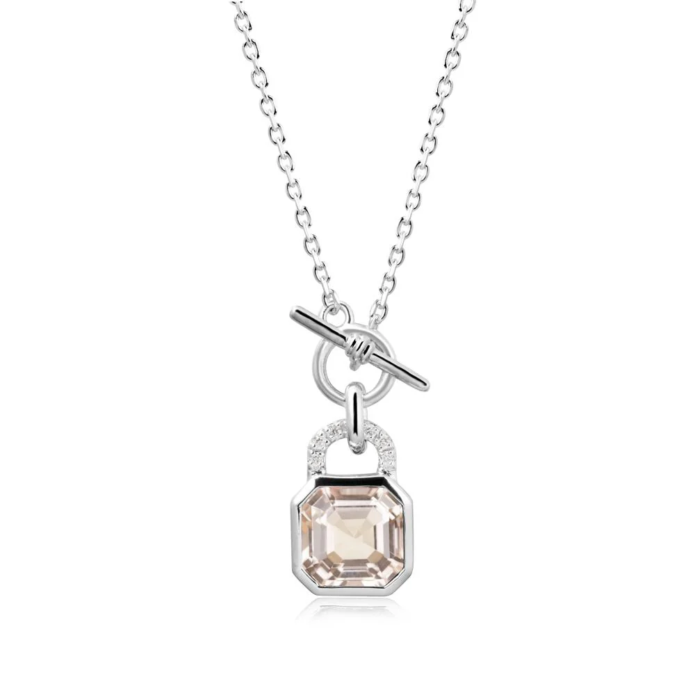 Morganite Lock Pendant Necklace with Openable Toggle - Image 9
