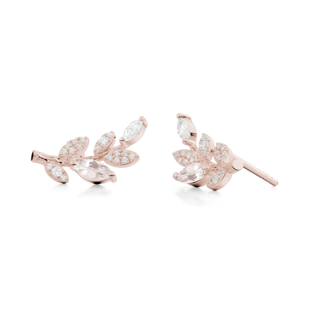 Morganite Olive Branch Stud Earrings