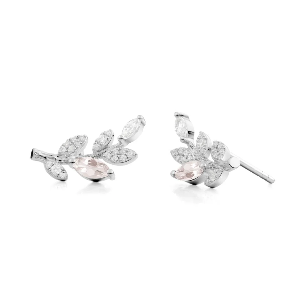 Morganite Olive Branch Stud Earrings - Image 3