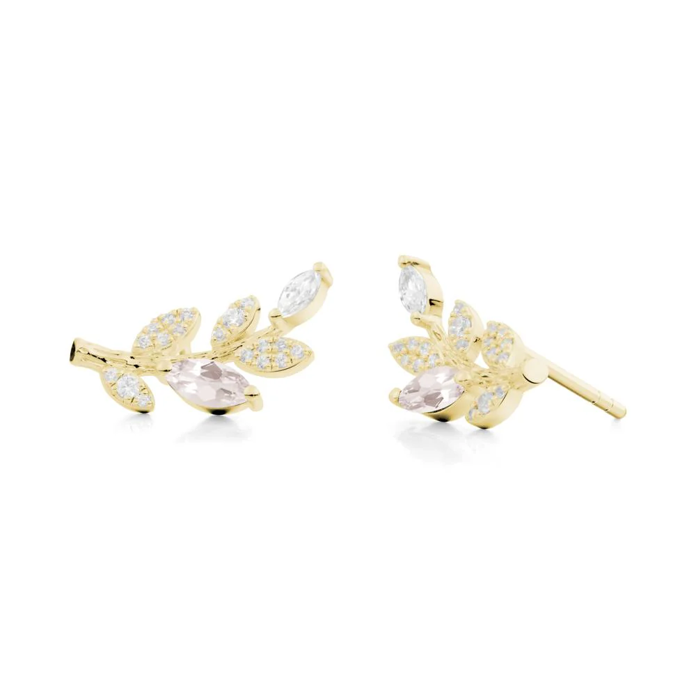 Morganite Olive Branch Stud Earrings - Image 9