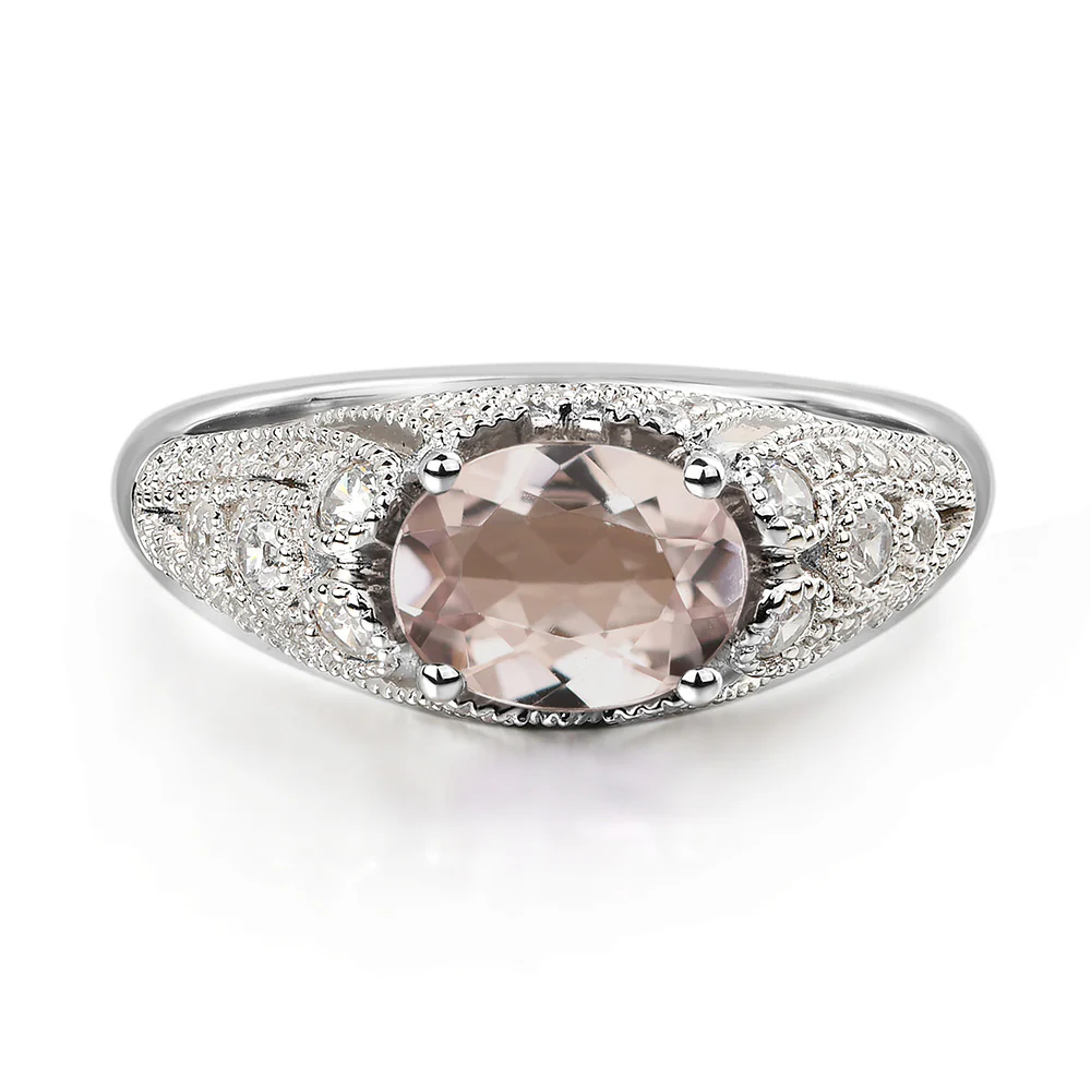 Vintage Horizontal Oval Cut Morganite Ring