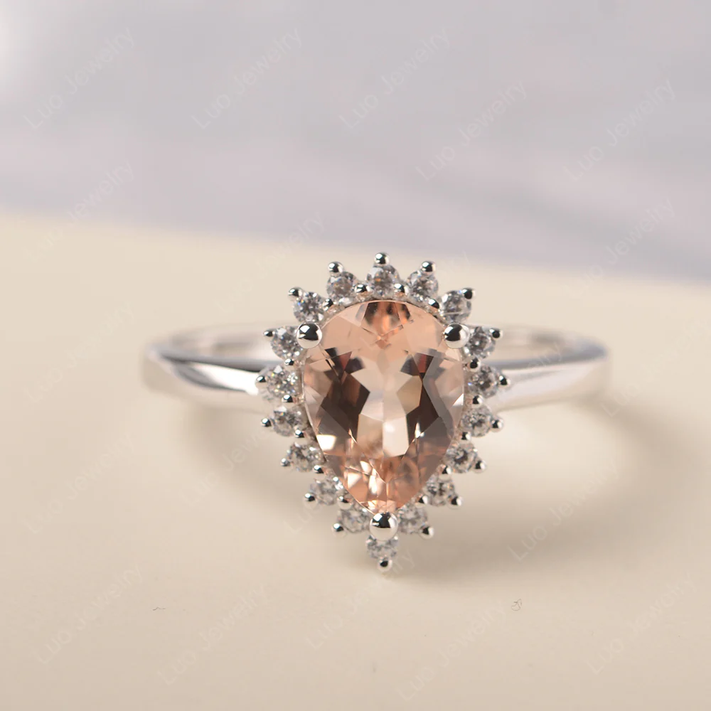 Morganite Pear Halo Engagement Ring