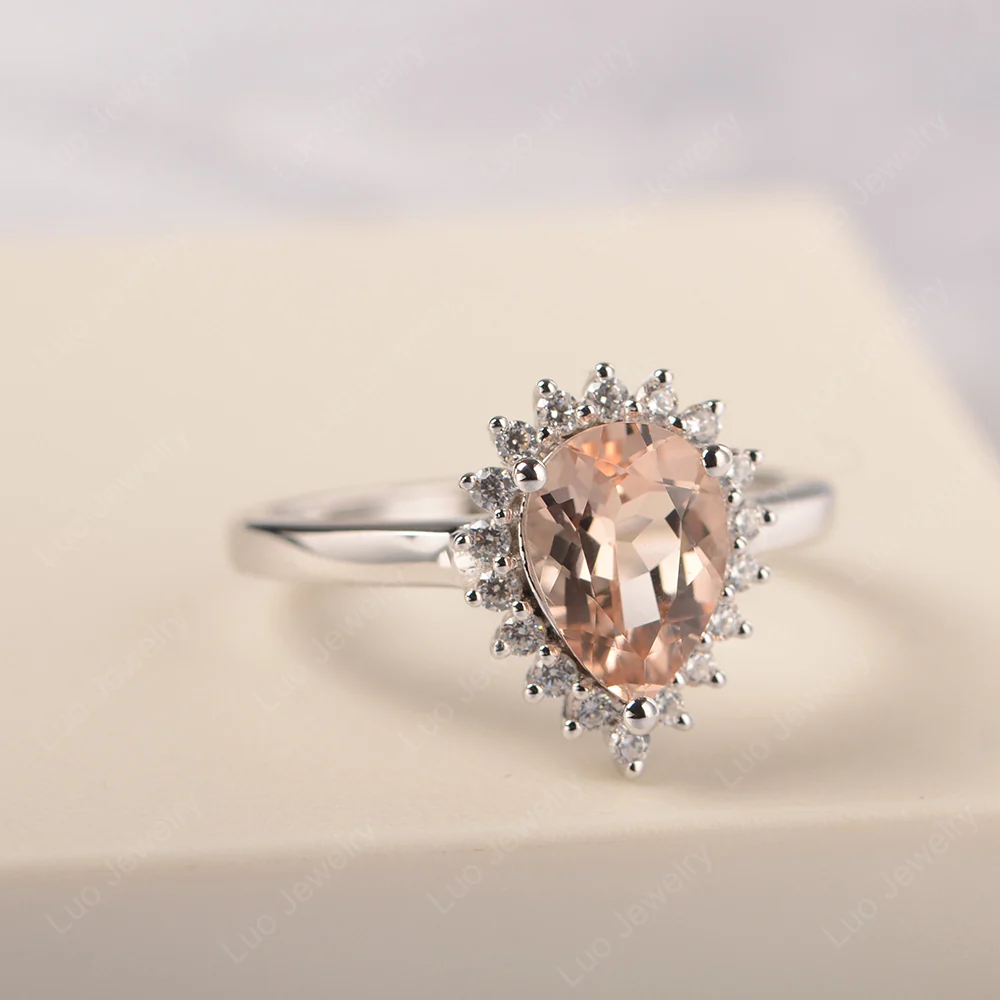Morganite Pear Halo Engagement Ring - Image 2