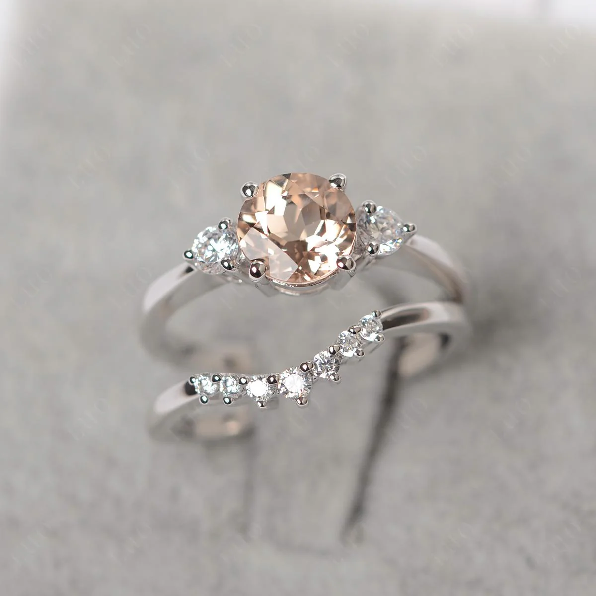 Round Morganite Wedding Ring Set - Image 11