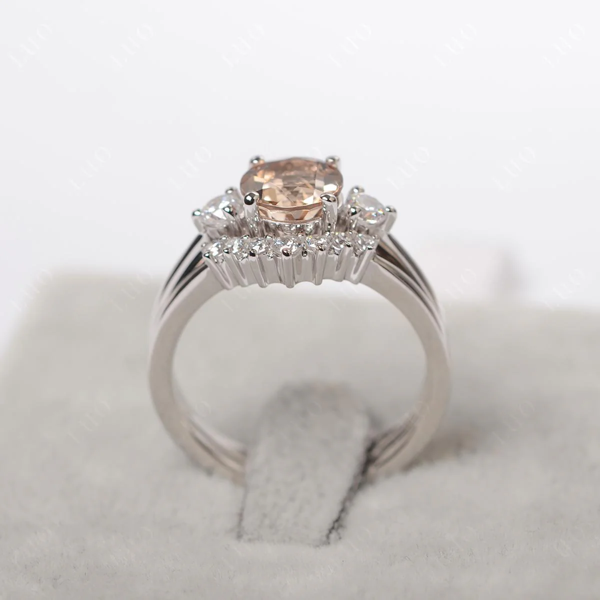 Round Morganite Wedding Ring Set - Image 12