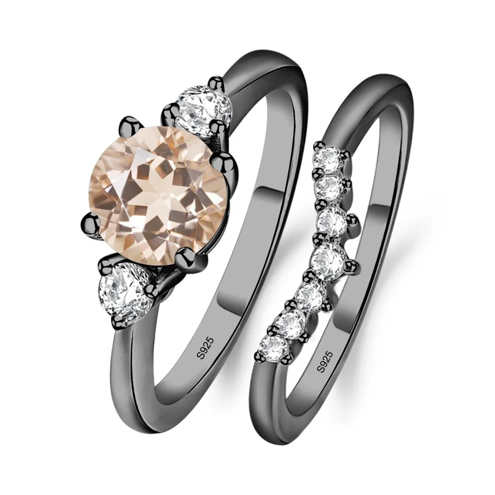 Round Morganite Wedding Ring Set - Image 3