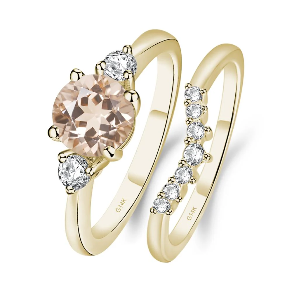 Round Morganite Wedding Ring Set - Image 5