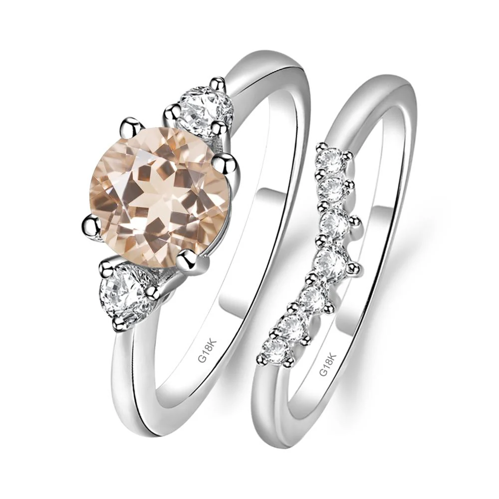 Round Morganite Wedding Ring Set - Image 7