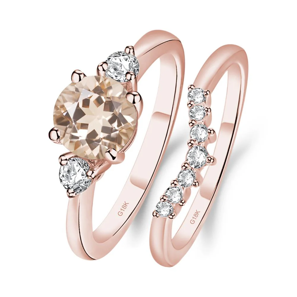 Round Morganite Wedding Ring Set - Image 9
