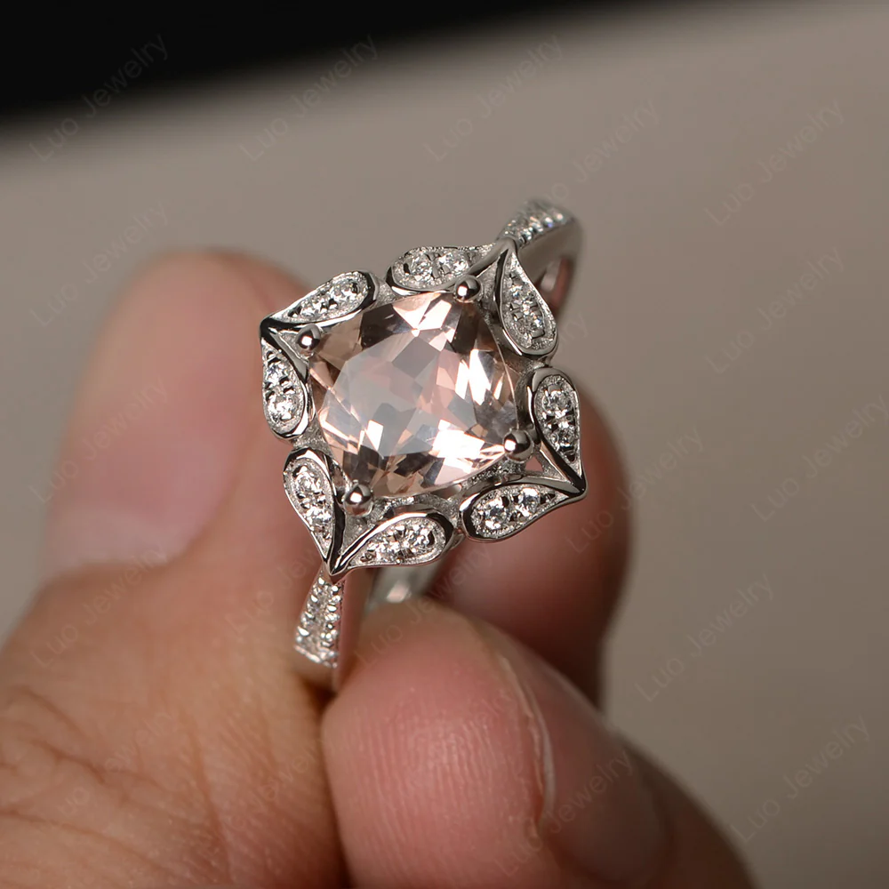 Morganite Ring Cushion Cut Kite Set