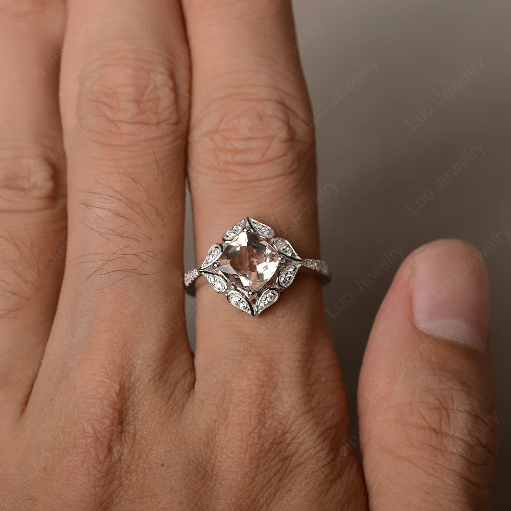 Morganite Ring Cushion Cut Kite Set - Image 4