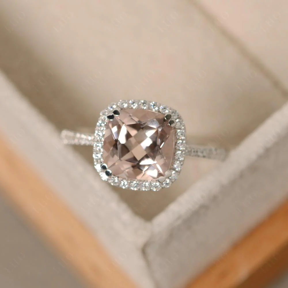Cushion Cut Morganite Halo Ring - Image 10