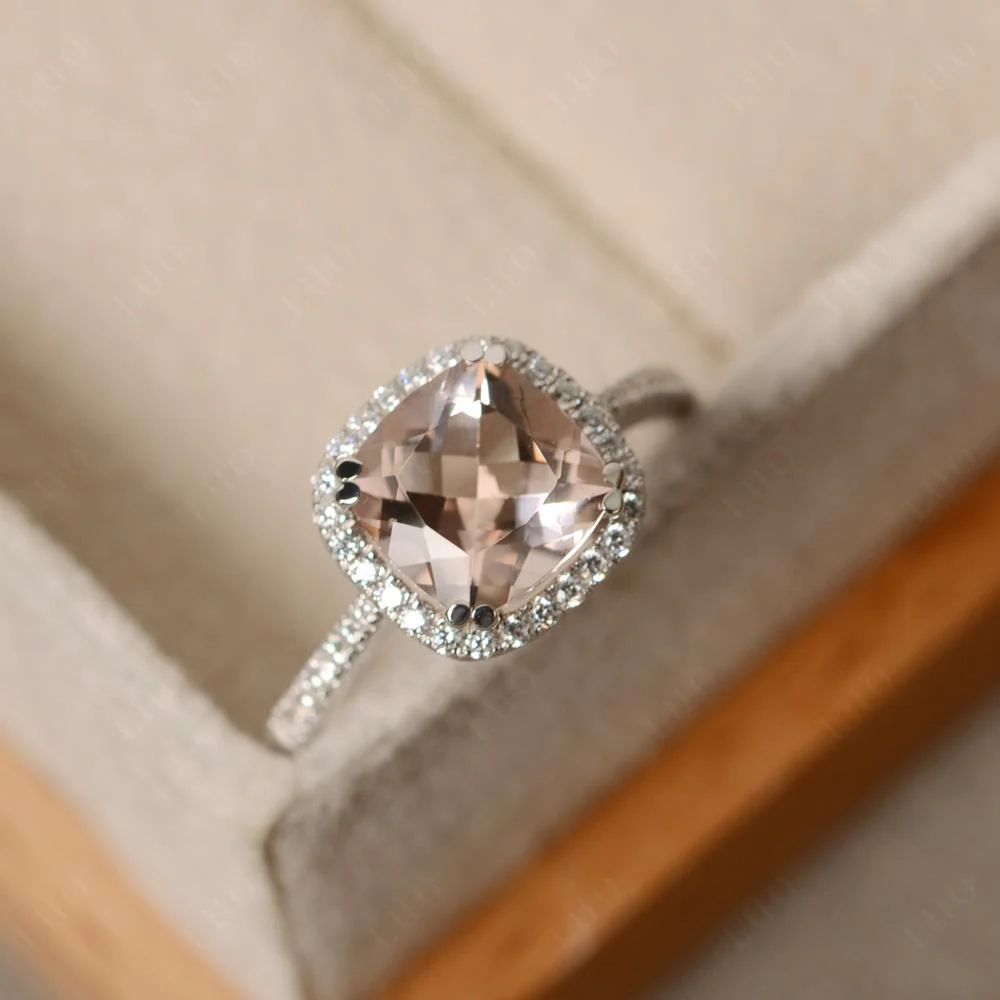 Cushion Cut Morganite Halo Ring - Image 11