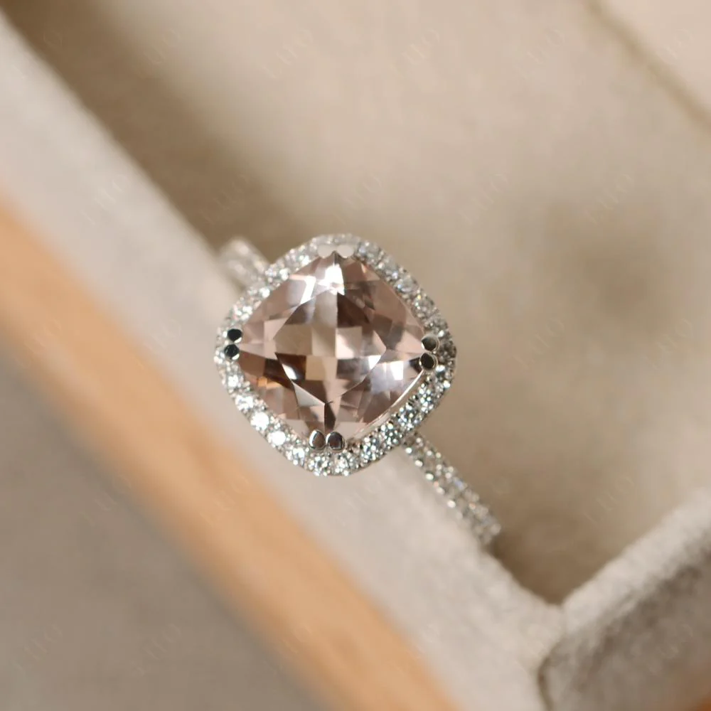 Cushion Cut Morganite Halo Ring - Image 12