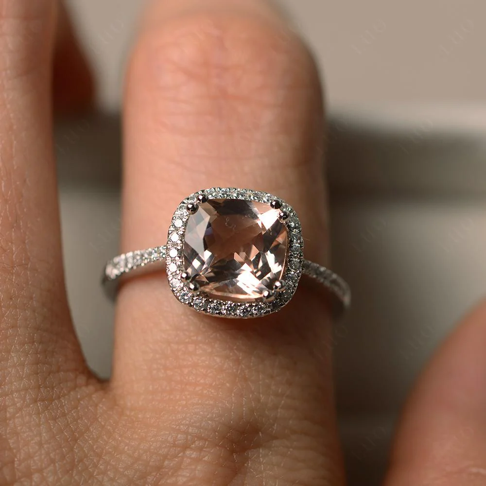 Cushion Cut Morganite Halo Ring - Image 14
