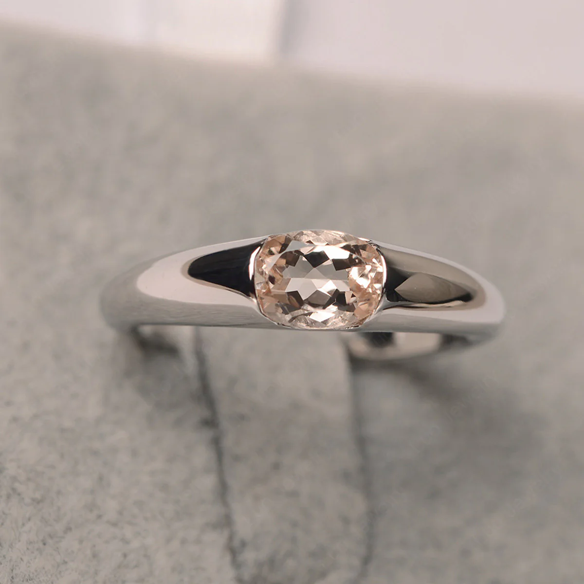 Morganite East West Bezel Set Pinky Ring