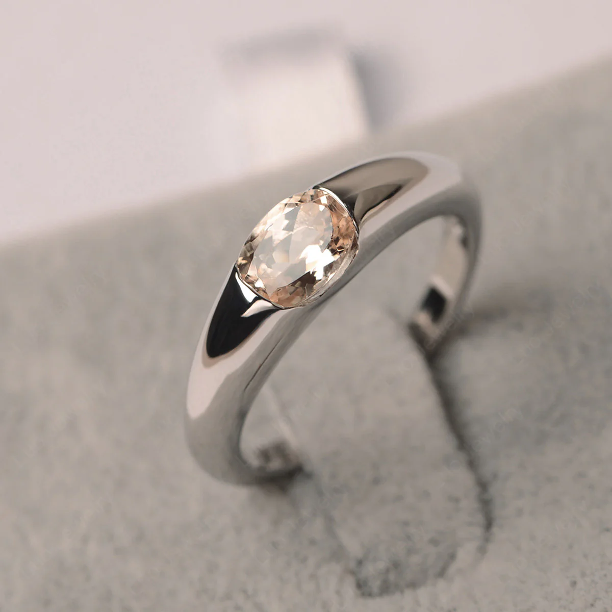 Morganite East West Bezel Set Pinky Ring - Image 2