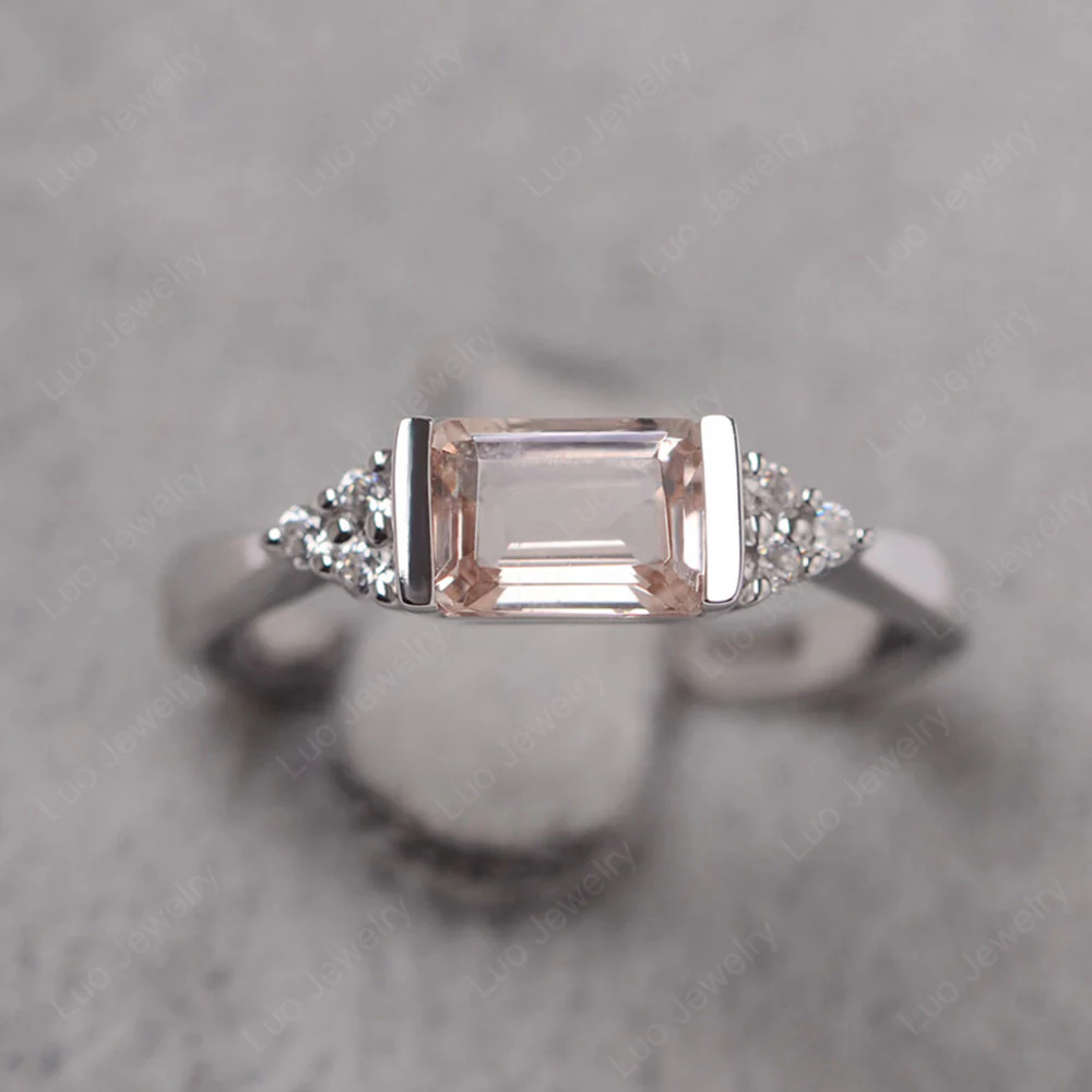 Morganite East West Half Bezel Set Ring