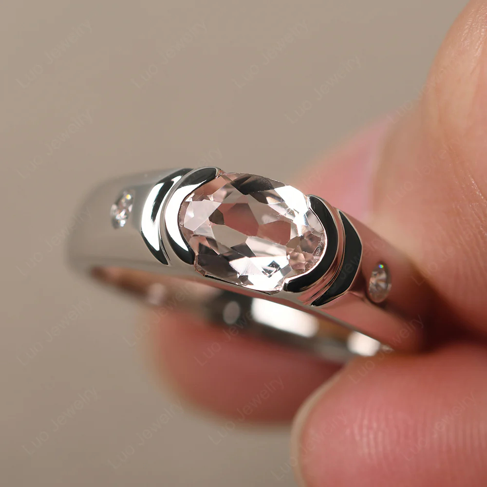 Oval Morganite Horizontal Unisex Ring