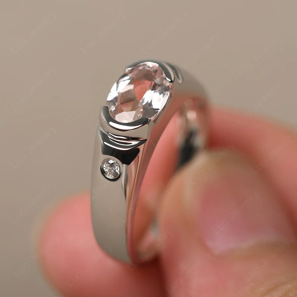 Oval Morganite Horizontal Unisex Ring - Image 2