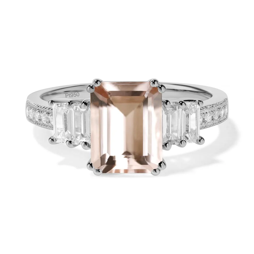 Emerald Cut Morganite Milgrain Ring