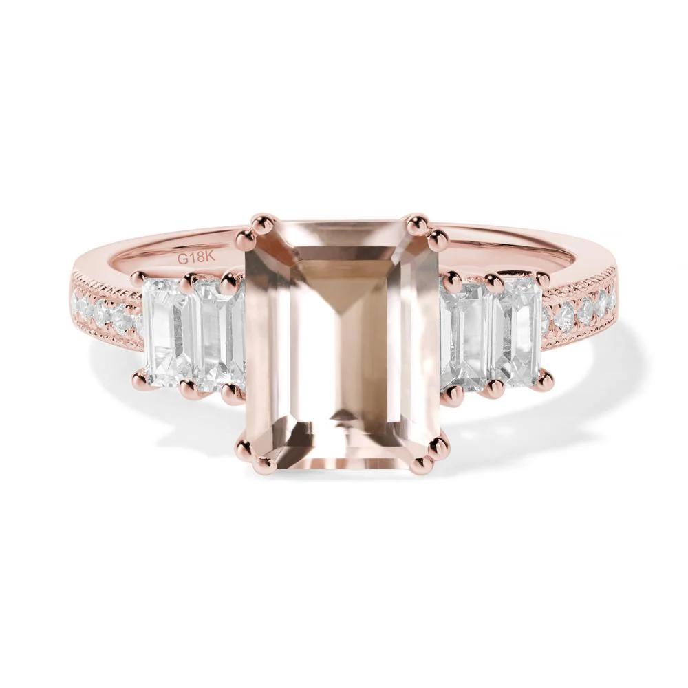Emerald Cut Morganite Milgrain Ring - Image 2