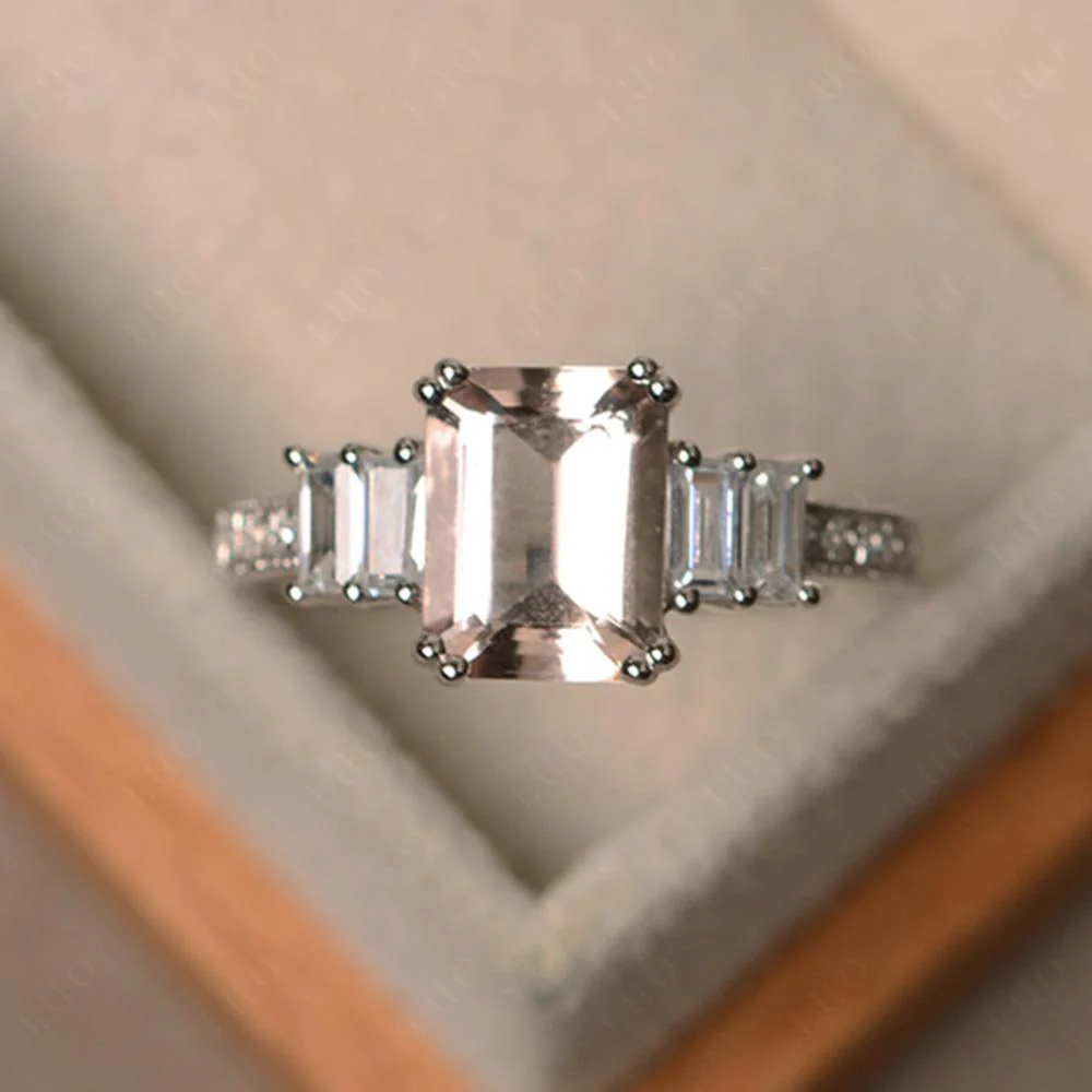 Emerald Cut Morganite Milgrain Ring - Image 29