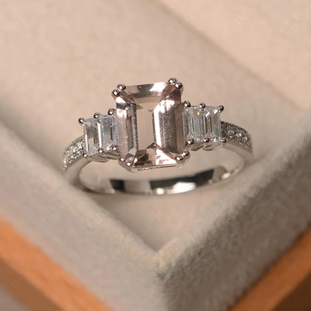 Emerald Cut Morganite Milgrain Ring - Image 30