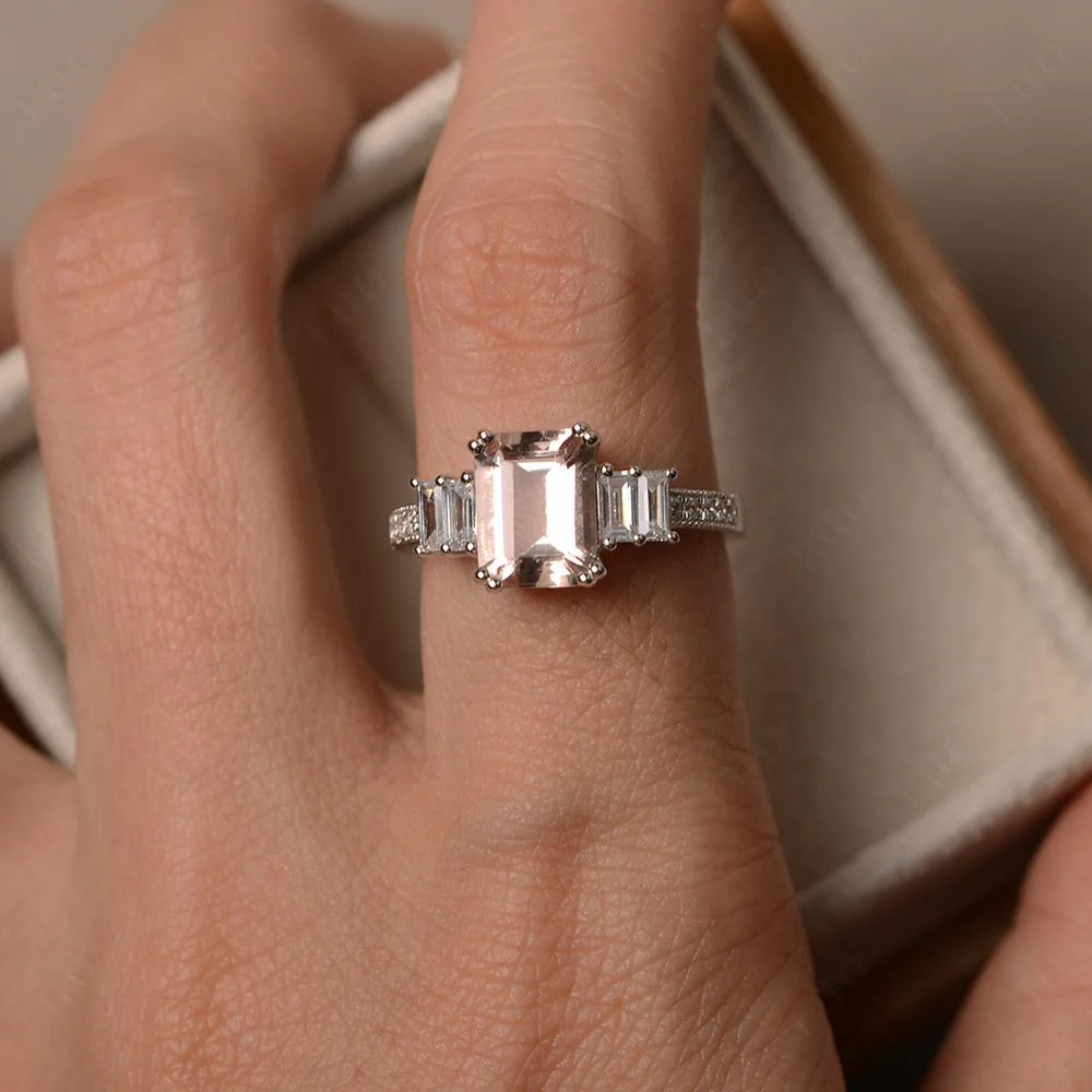 Emerald Cut Morganite Milgrain Ring - Image 32