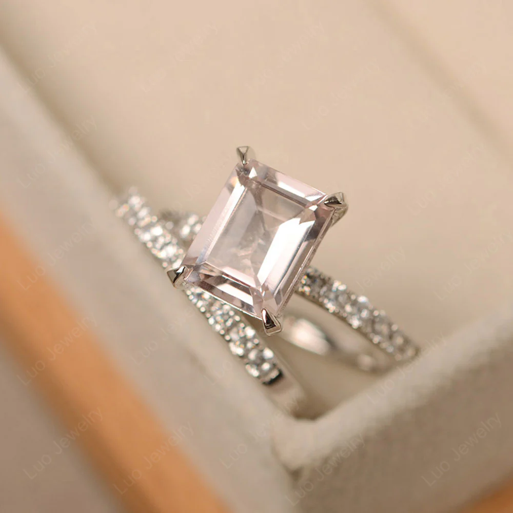 Emerald Cut Morganite Wedding Ring Sets