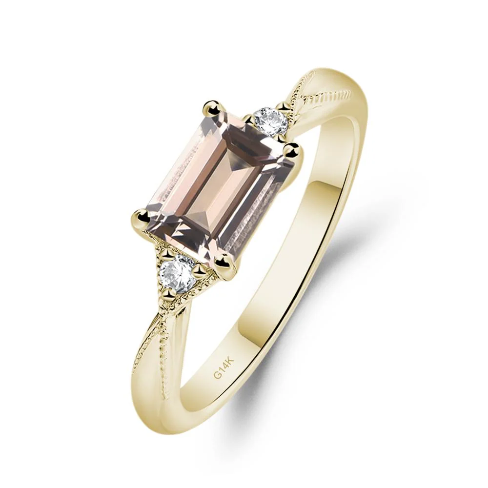 Horizontal Emerald Cut Morganite Engagement Ring