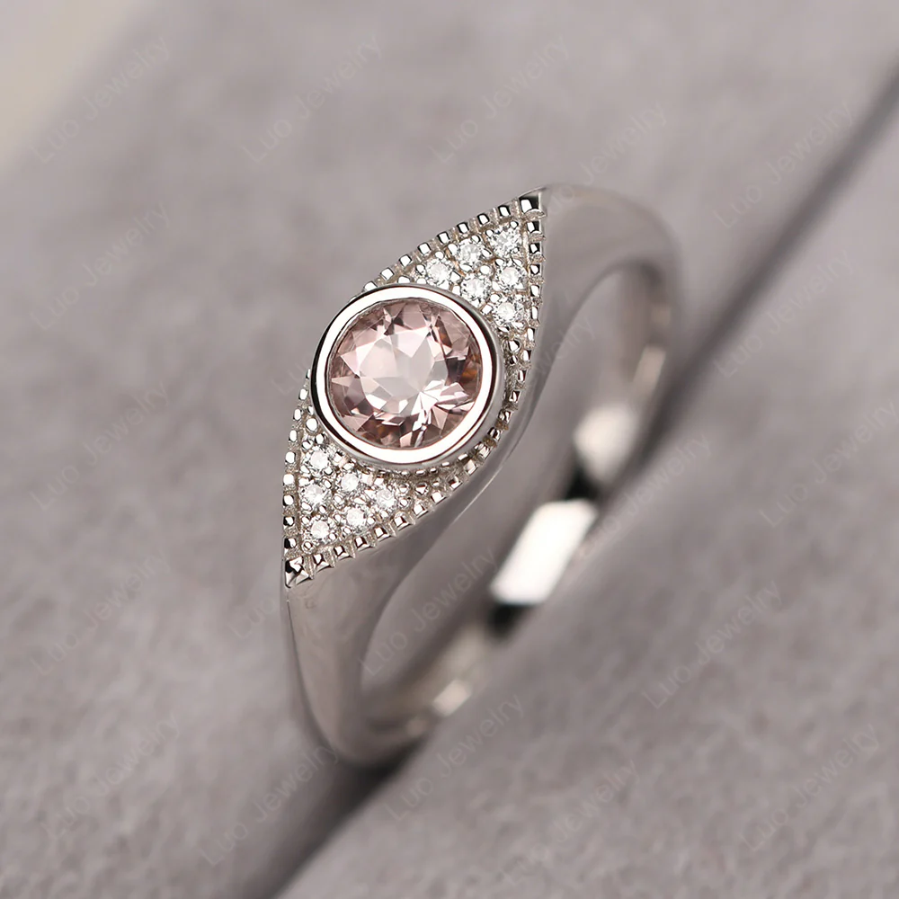 Morganite Milgrain Evil Eye Ring - Image 2