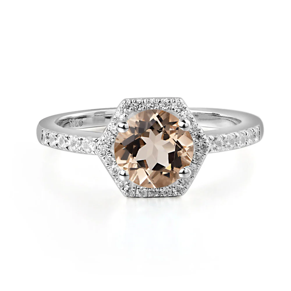 Morganite Hexagon Halo Engagement Ring
