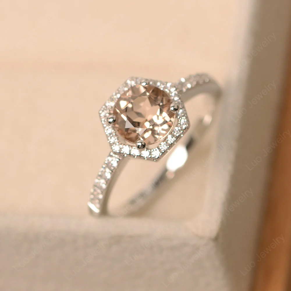 Morganite Hexagon Halo Engagement Ring - Image 3