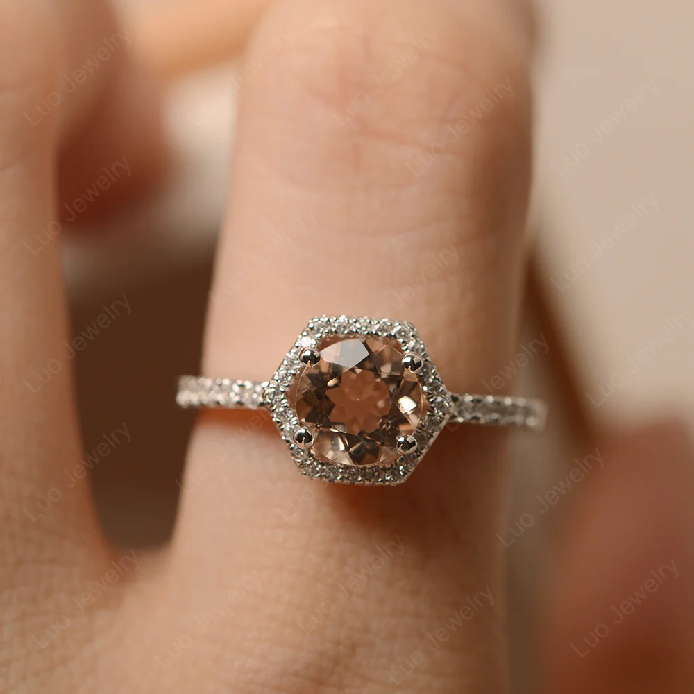 Morganite Hexagon Halo Engagement Ring - Image 6