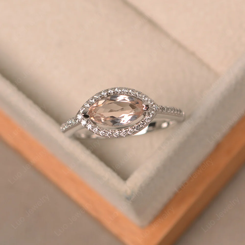 Morganite East West Marquise Halo Ring
