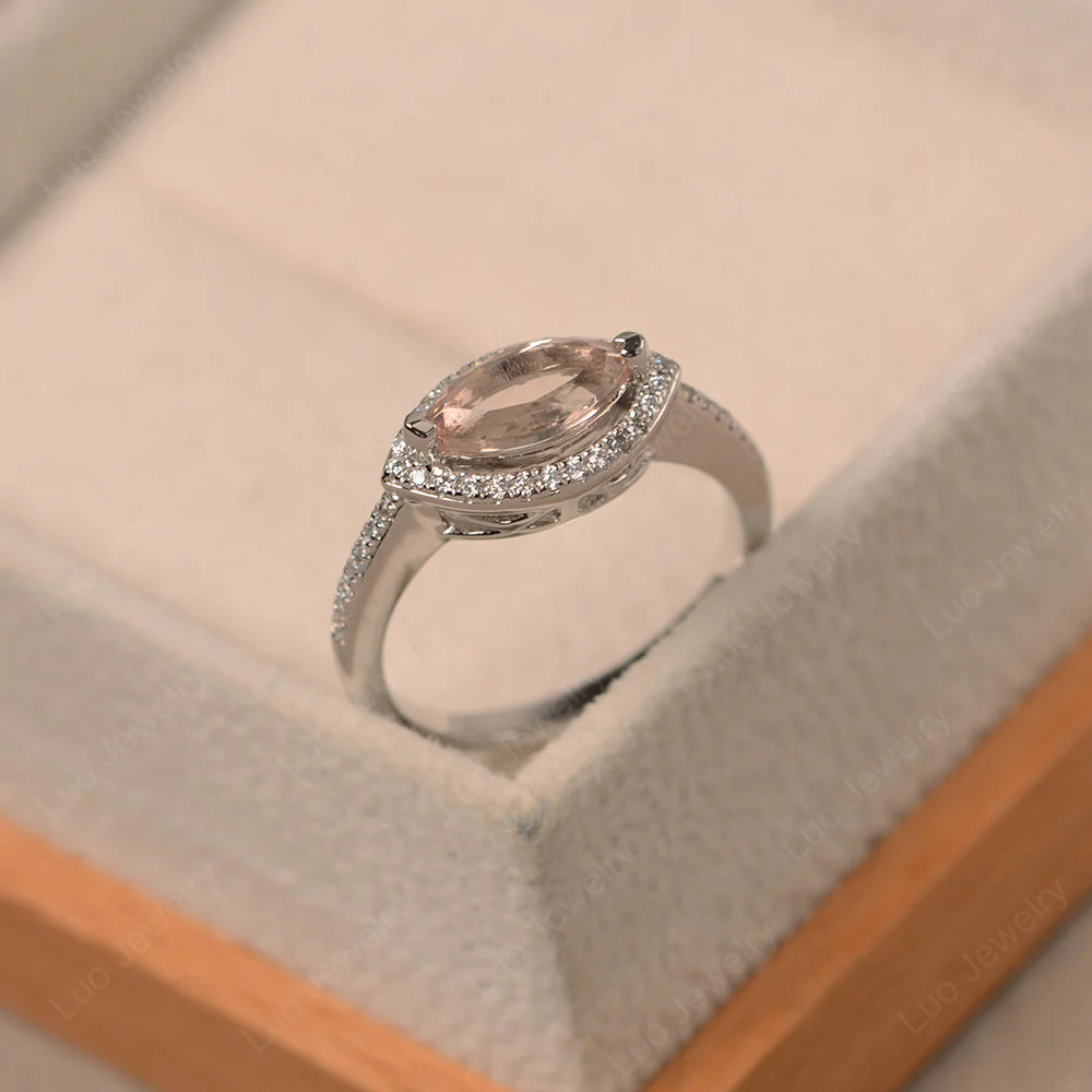 Morganite East West Marquise Halo Ring - Image 2