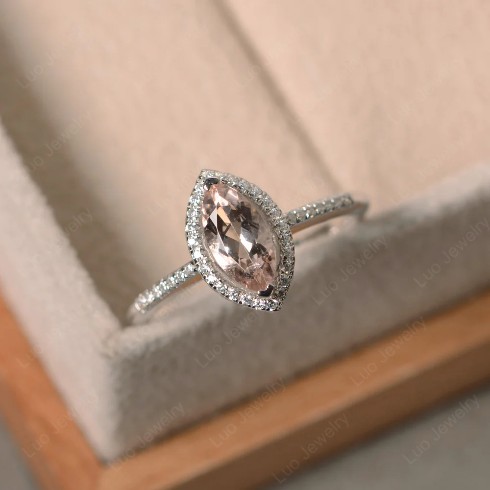 Marquise Cut Morganite Halo Ring - Image 2
